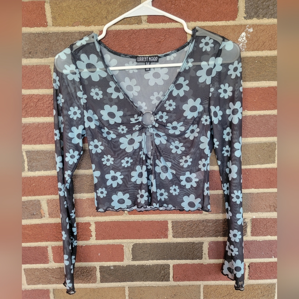 Current Mood y2k Floral Mesh Fitted Top